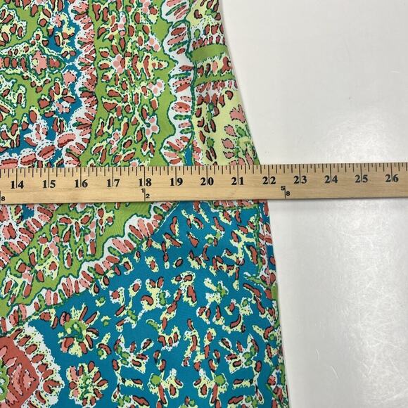 Talbots 100% Silk Paisley Short Sleeve Shift Dress Turquoise Green Coral 12 - Picture 11 of 12
